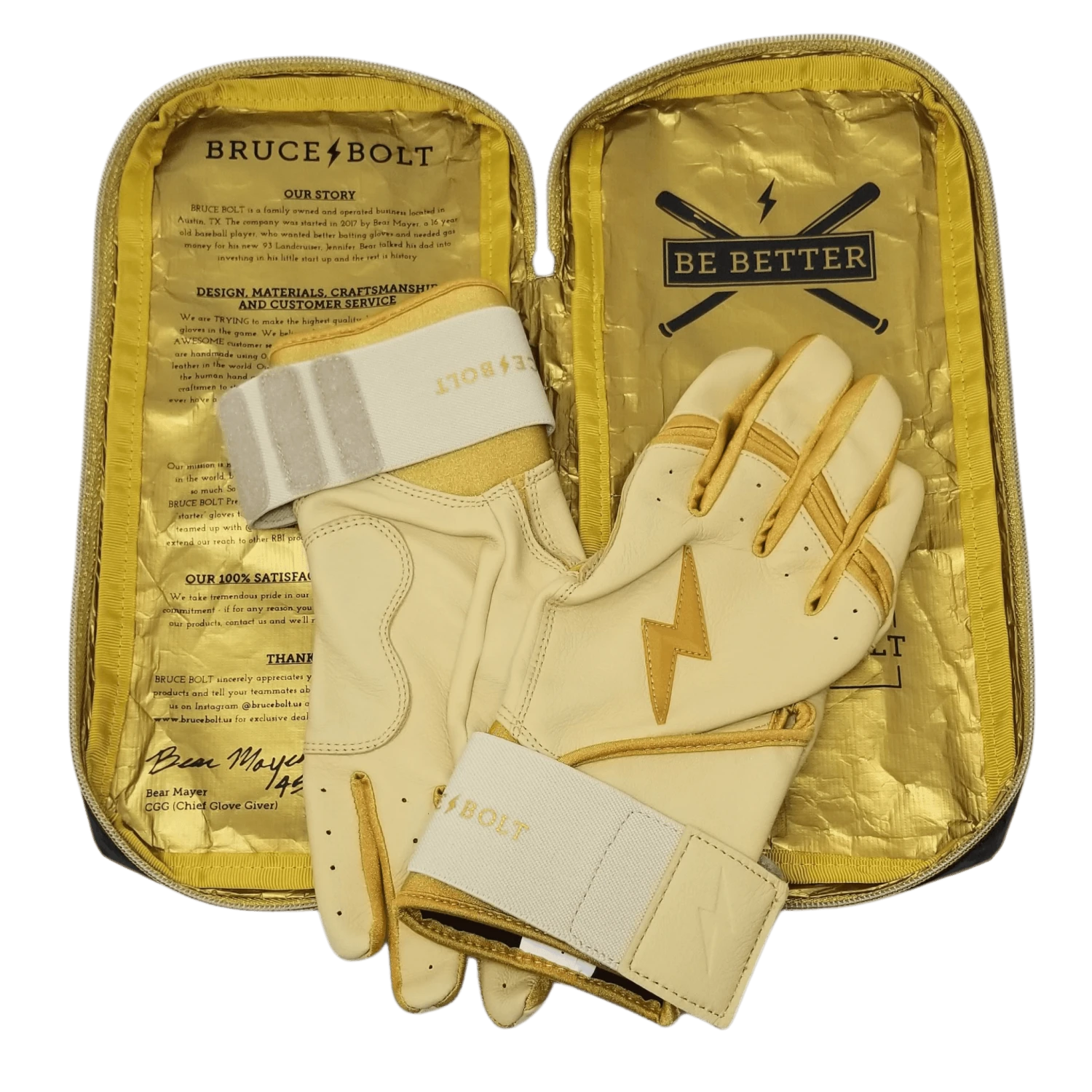 Bruce Bolt PREMIUM PRO Gold Series Batting Gloves: Long Cuff - Image 3