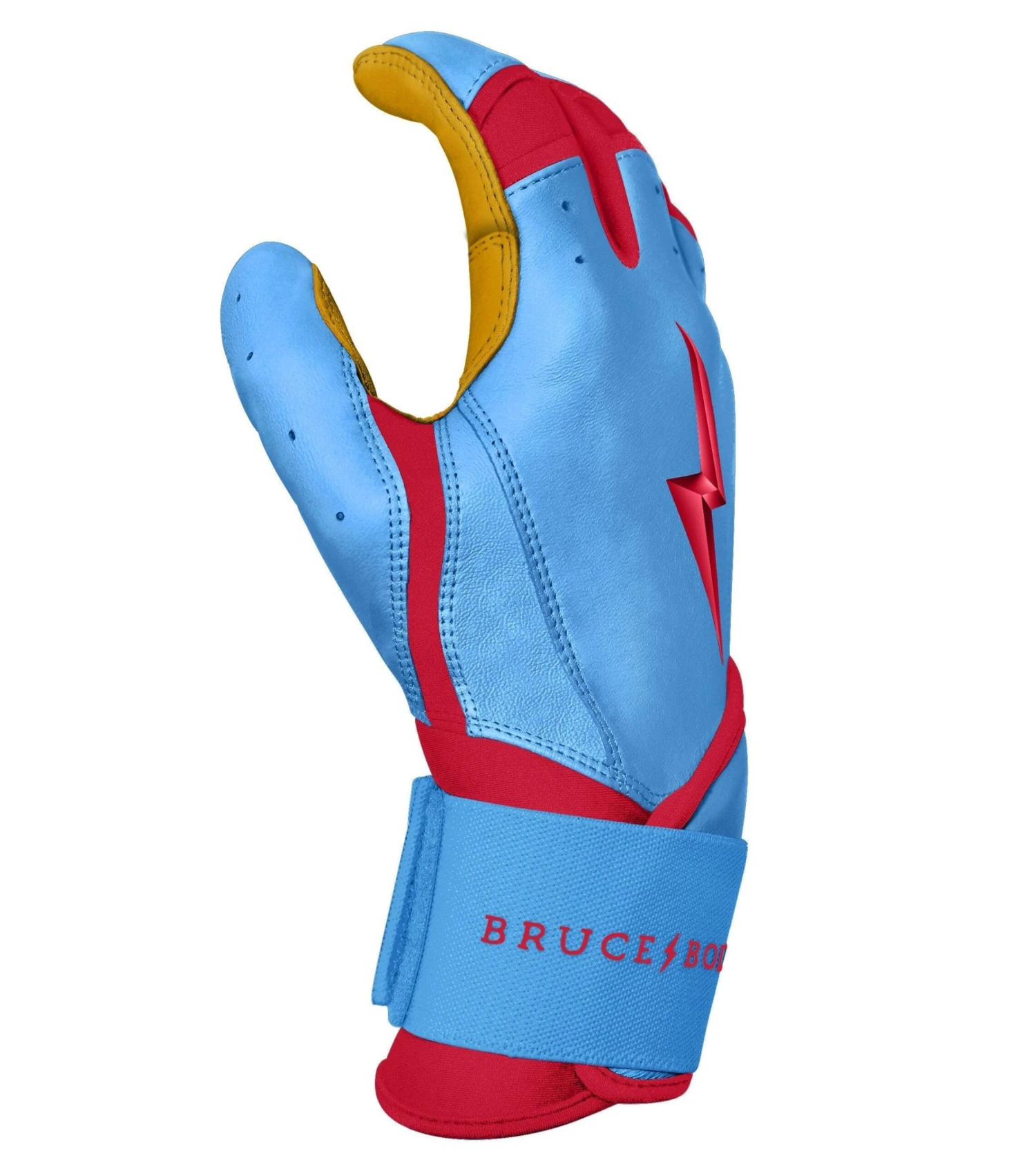 Bruce Bolt PREMIUM PRO BADER Series Long Cuff Batting Gloves: Baby Blue - Image 5