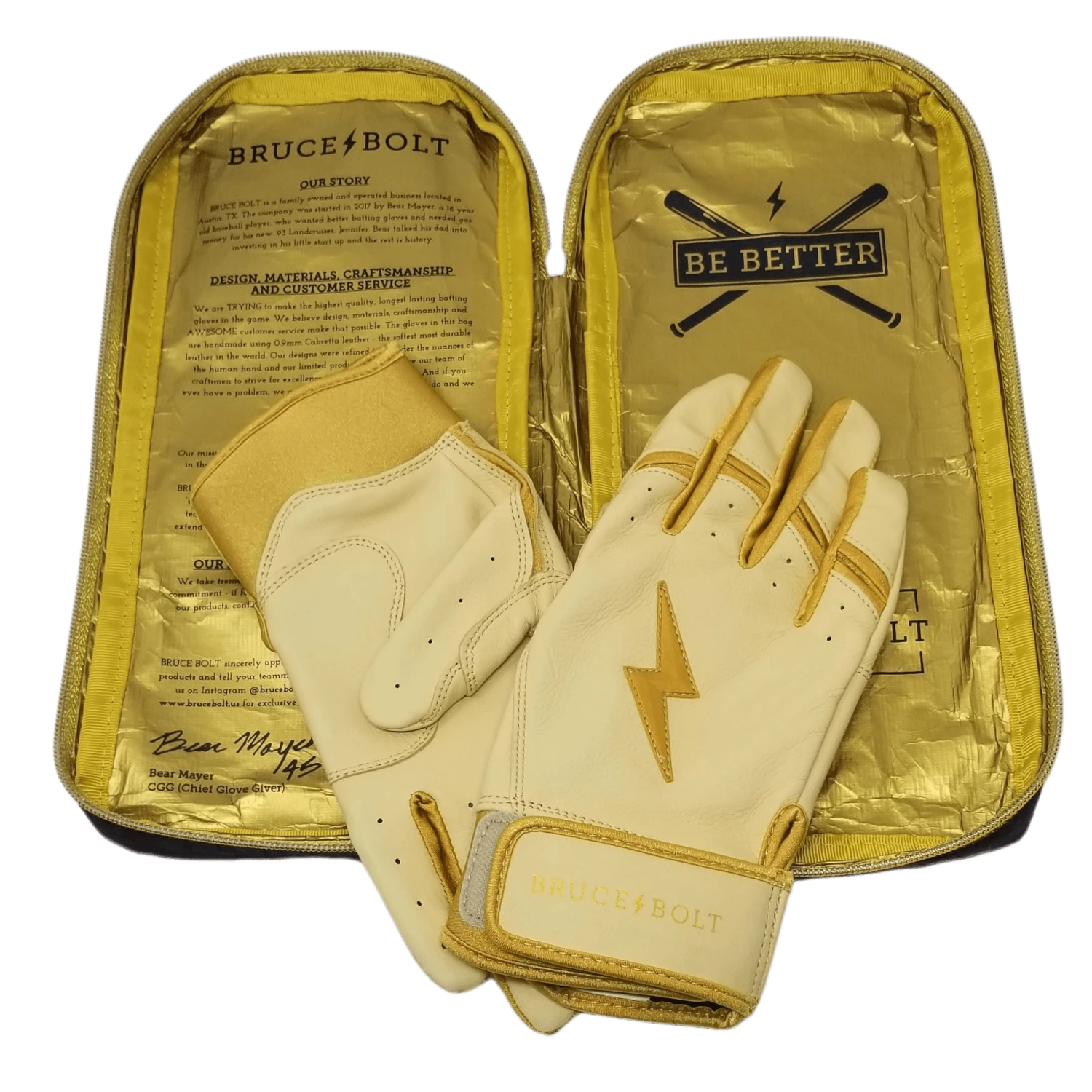 Bruce Bolt PREMIUM PRO Gold Series Batting Gloves: Short Cuff - Image 3