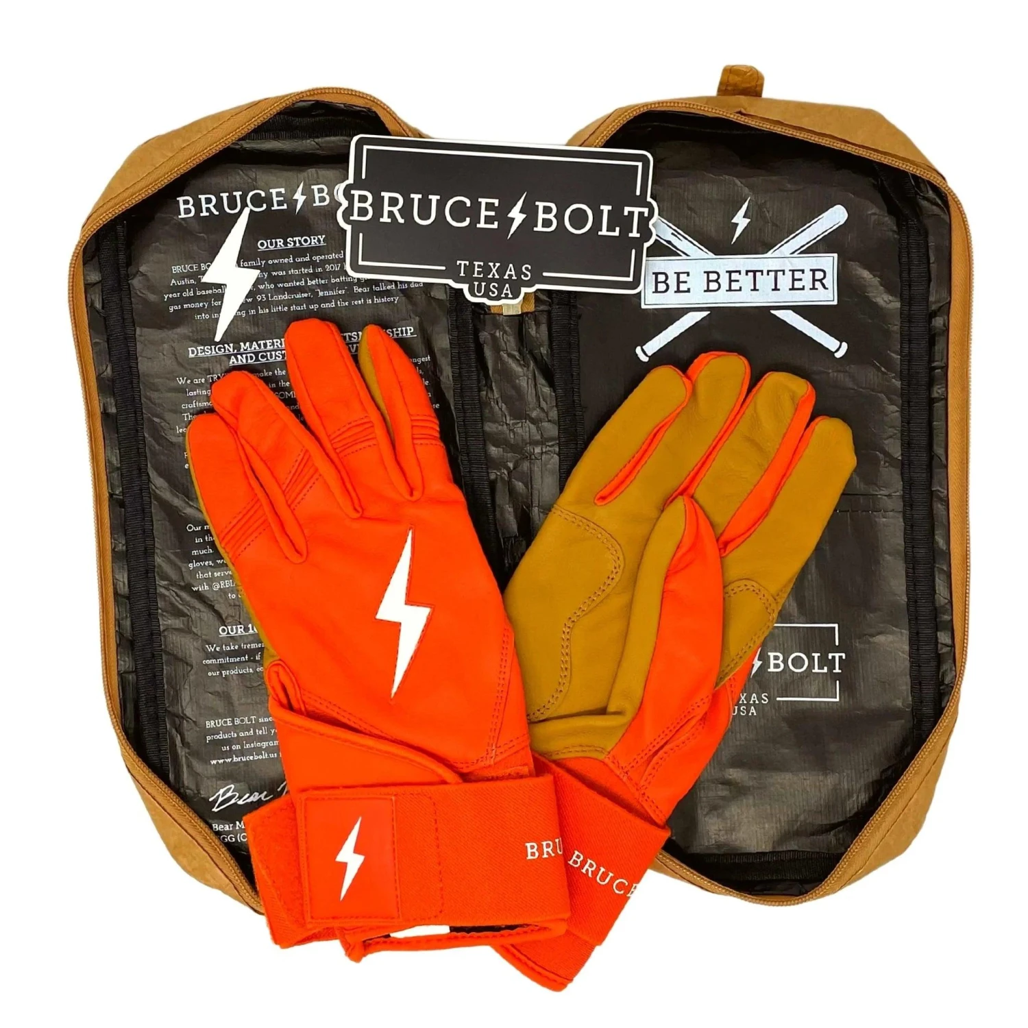 Bruce Bolt PREMIUM PRO Long Cuff Batting Gloves: Orange - Image 4